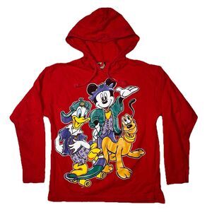 Vintage Mickey Unlimited Skate And Friends Donald Pluto Red Hoodie Kids Size 12